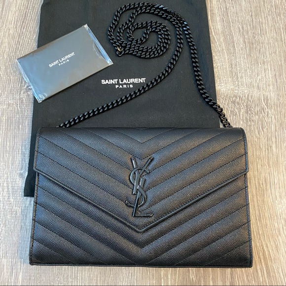 Yves Saint Laurent Handbags - Black Quilted Monogram Wallet on Chain